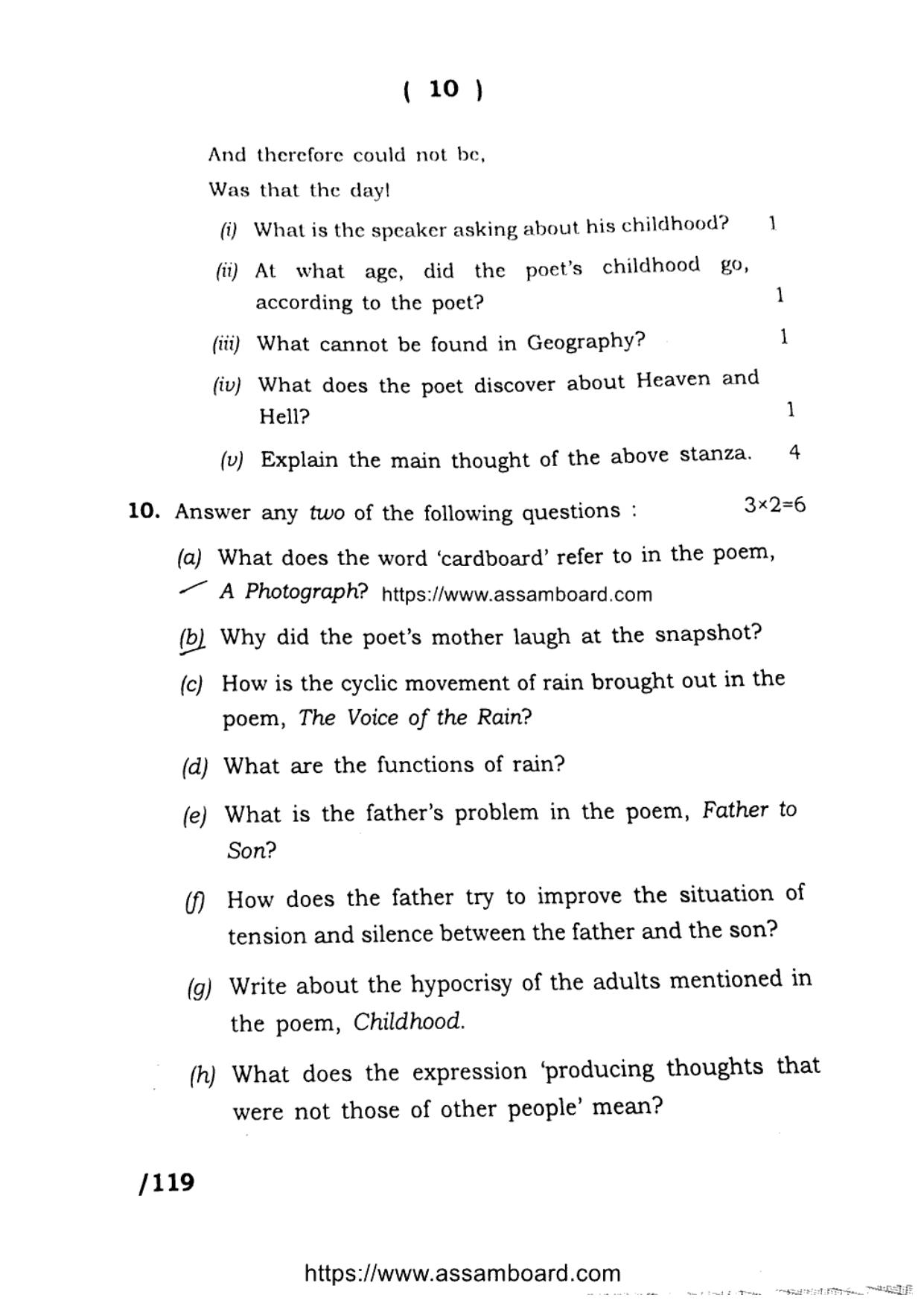 AHSEC Class 11 English 2023 Question Paper - Page 10