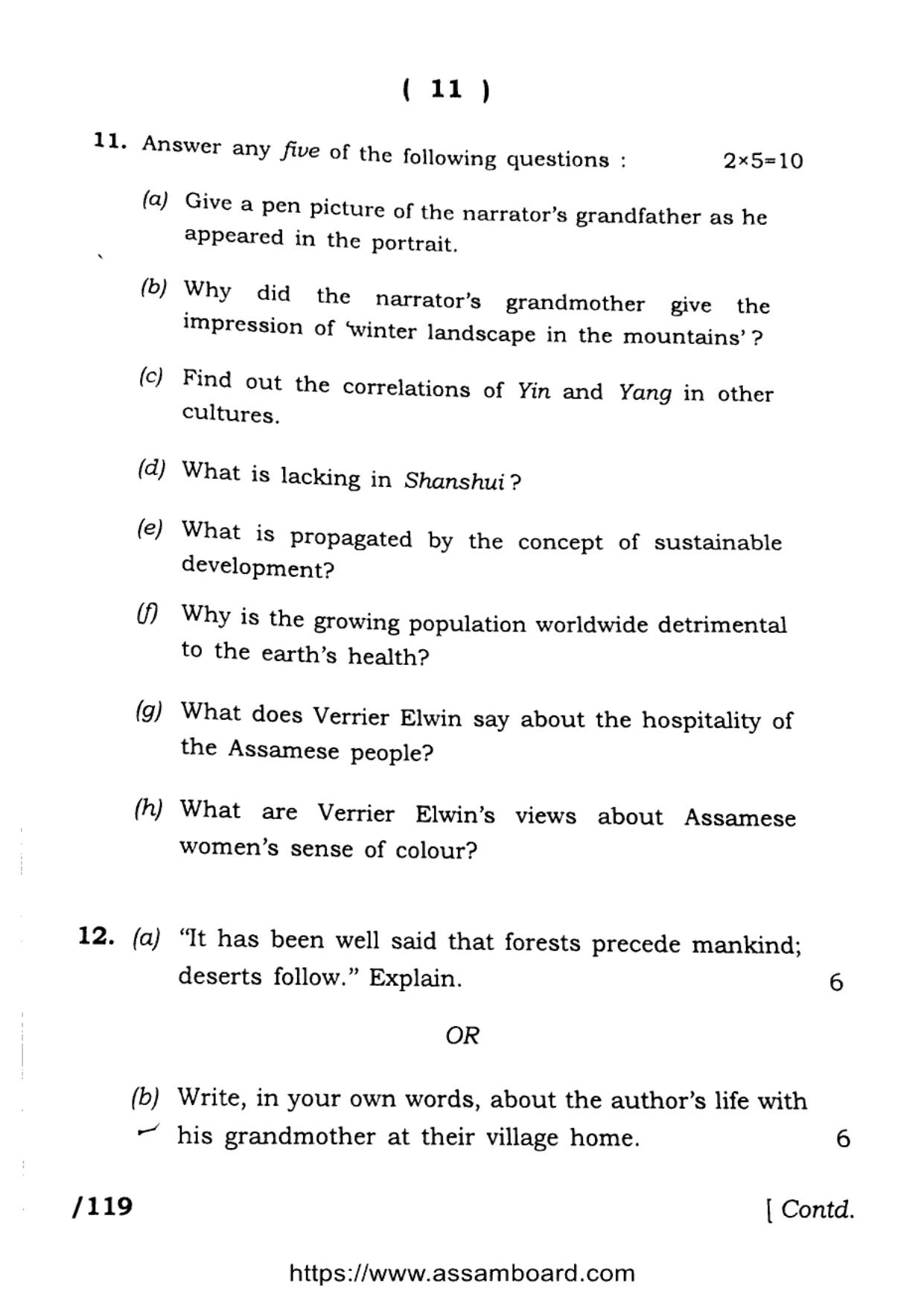 AHSEC Class 11 English 2023 Question Paper - Page 11