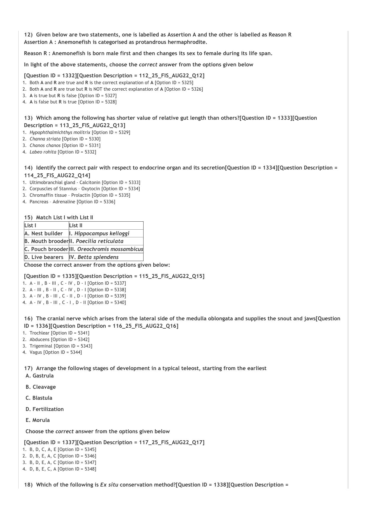 ICAR AIEEA PG 2022 FISHERIES SCIENCE Question Paper - Page 4