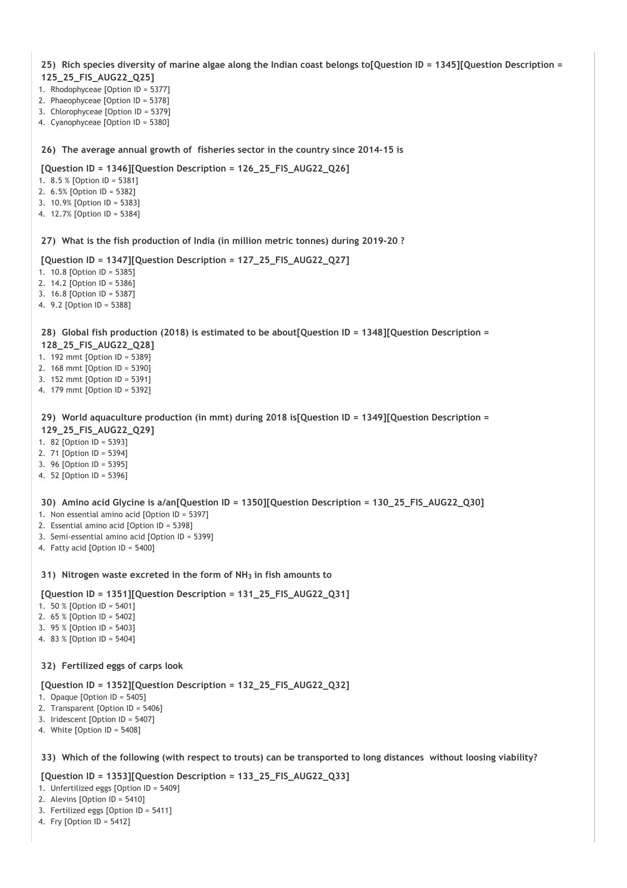 ICAR AIEEA PG 2022 FISHERIES SCIENCE Question Paper - Page 6