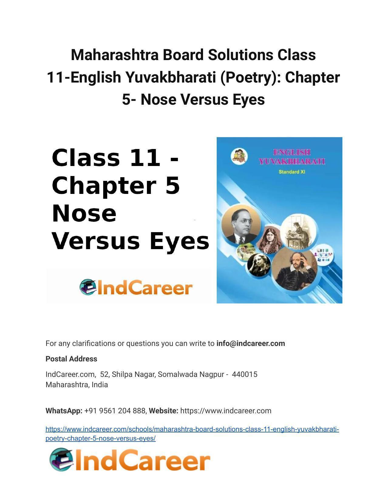 Maharashtra Board Solutions Class 11-English Yuvakbharati (Poetry): Chapter 5- Nose Versus Eyes - Page 1