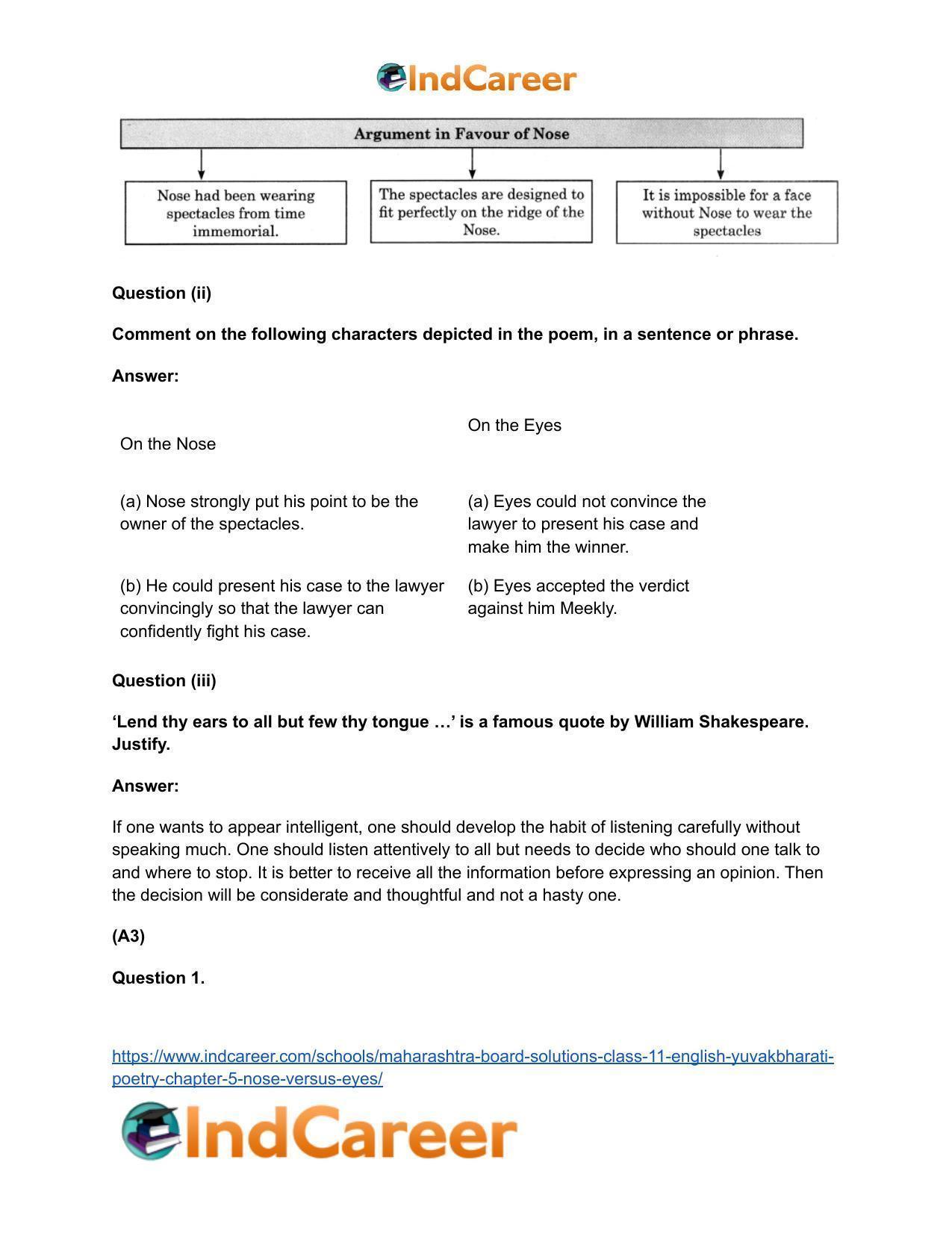 Maharashtra Board Solutions Class 11-English Yuvakbharati (Poetry): Chapter 5- Nose Versus Eyes - Page 7