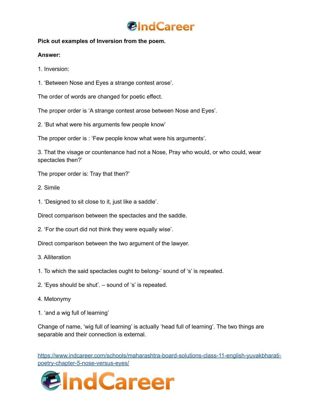 Maharashtra Board Solutions Class 11-English Yuvakbharati (Poetry): Chapter 5- Nose Versus Eyes - Page 8