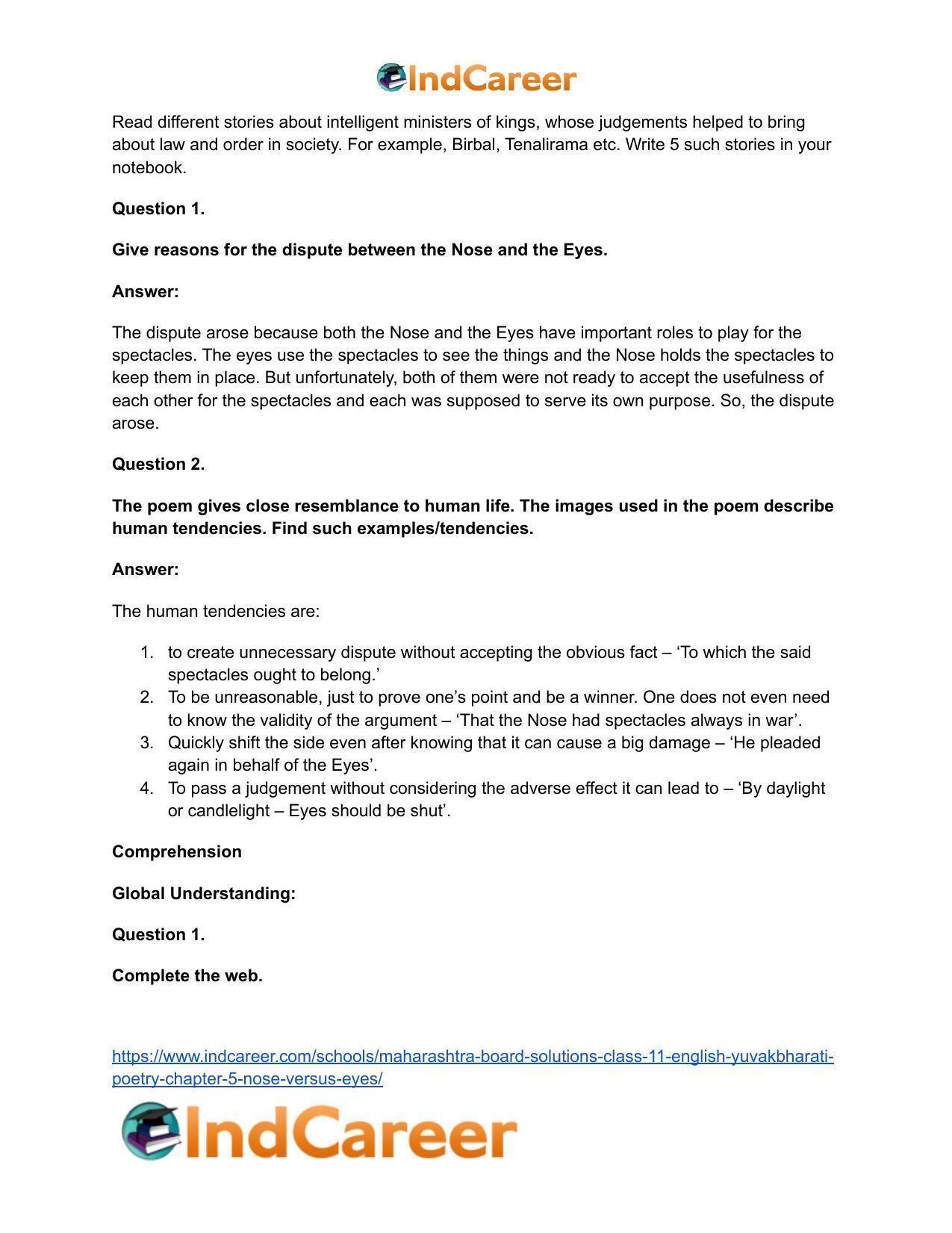 Maharashtra Board Solutions Class 11-English Yuvakbharati (Poetry): Chapter 5- Nose Versus Eyes - Page 12