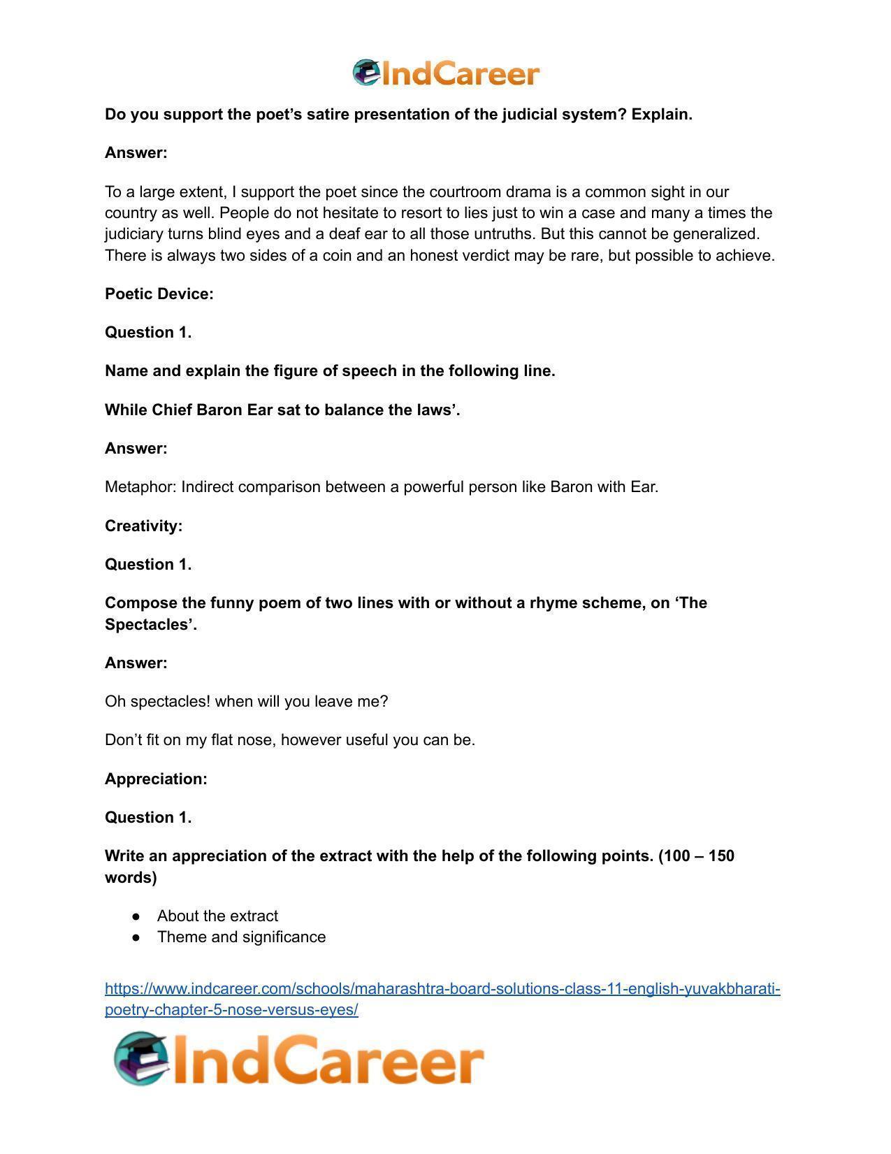 Maharashtra Board Solutions Class 11-English Yuvakbharati (Poetry): Chapter 5- Nose Versus Eyes - Page 14
