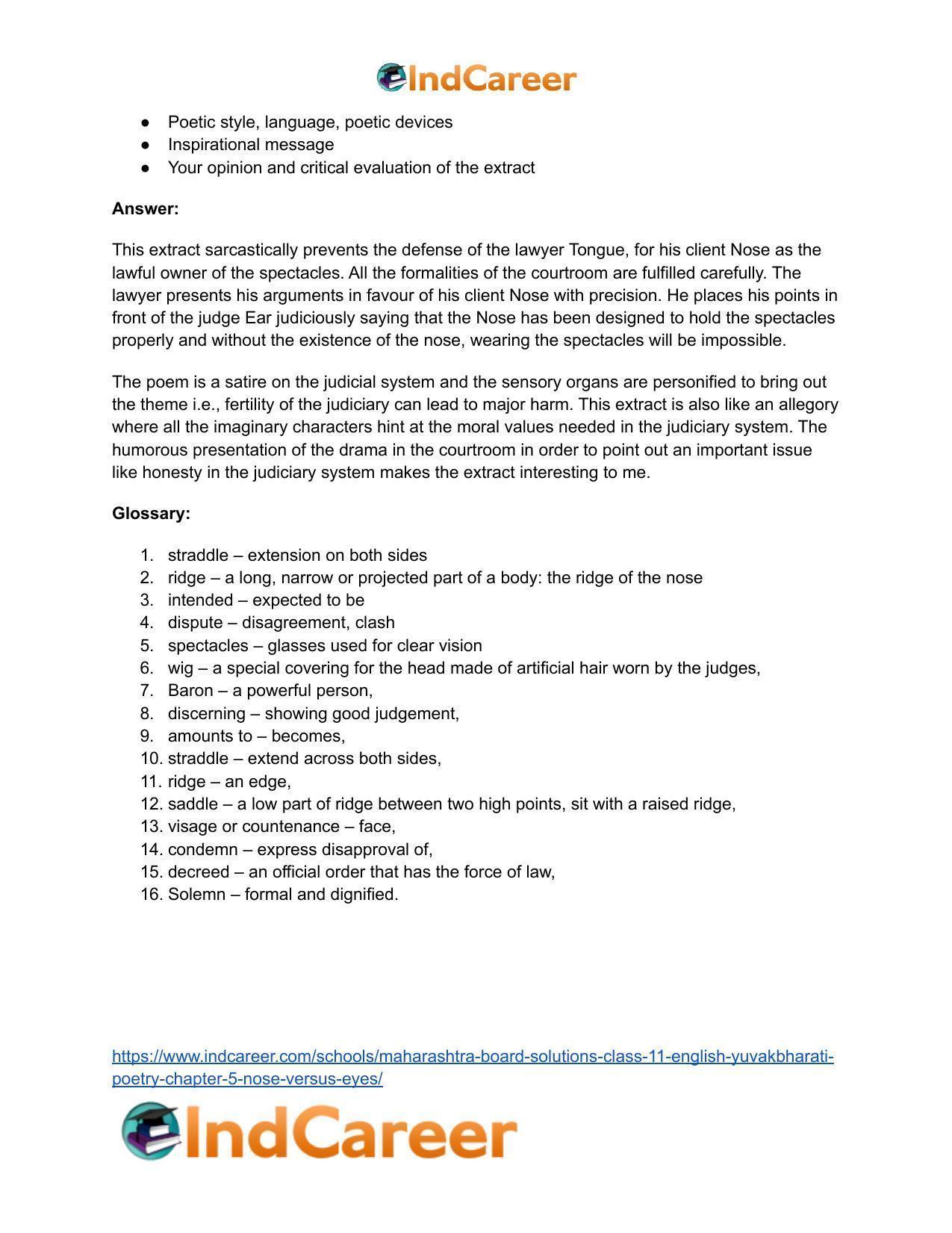 Maharashtra Board Solutions Class 11-English Yuvakbharati (Poetry): Chapter 5- Nose Versus Eyes - Page 15