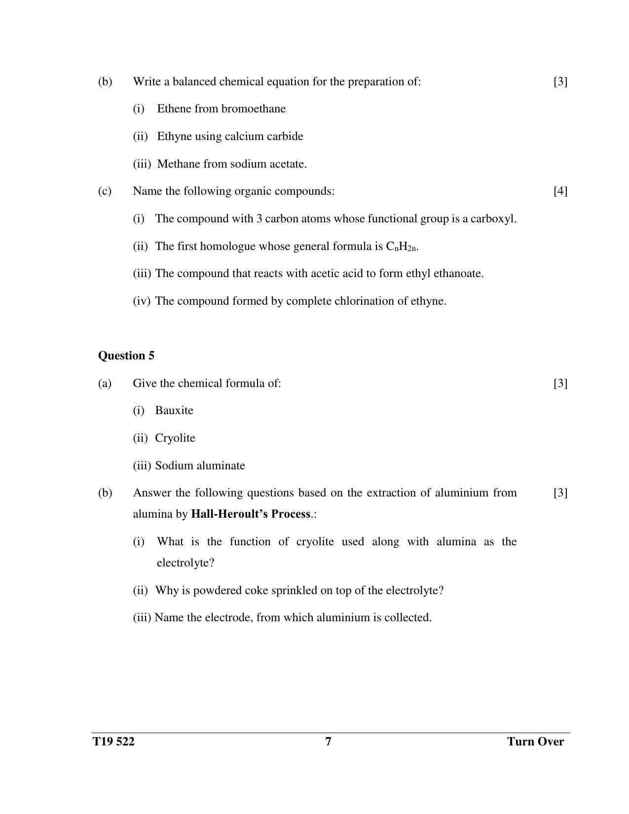 ICSE Class 10 Science Paper 2 (Chemistry) 2019 Question Paper - Page 7