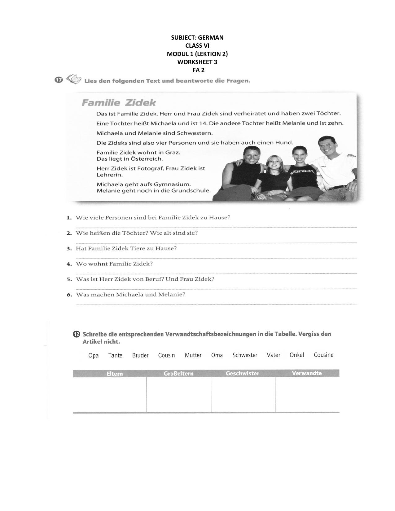 CBSE Worksheets for Class 6 German Assignment 9 - Page 1