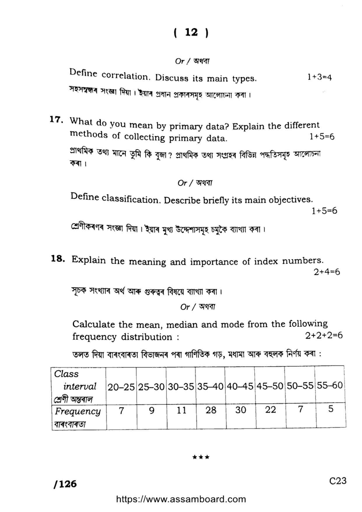 AHSEC Class 11 Economics 2023 Question Paper - Page 12
