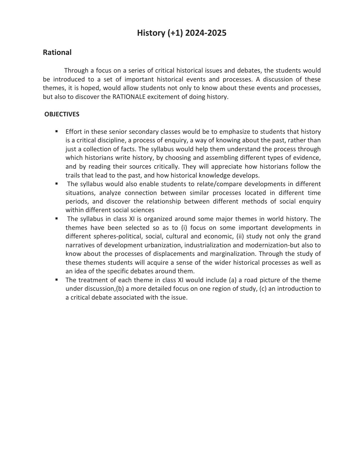 HP Board Class 11th Syllabus for History - Page 1