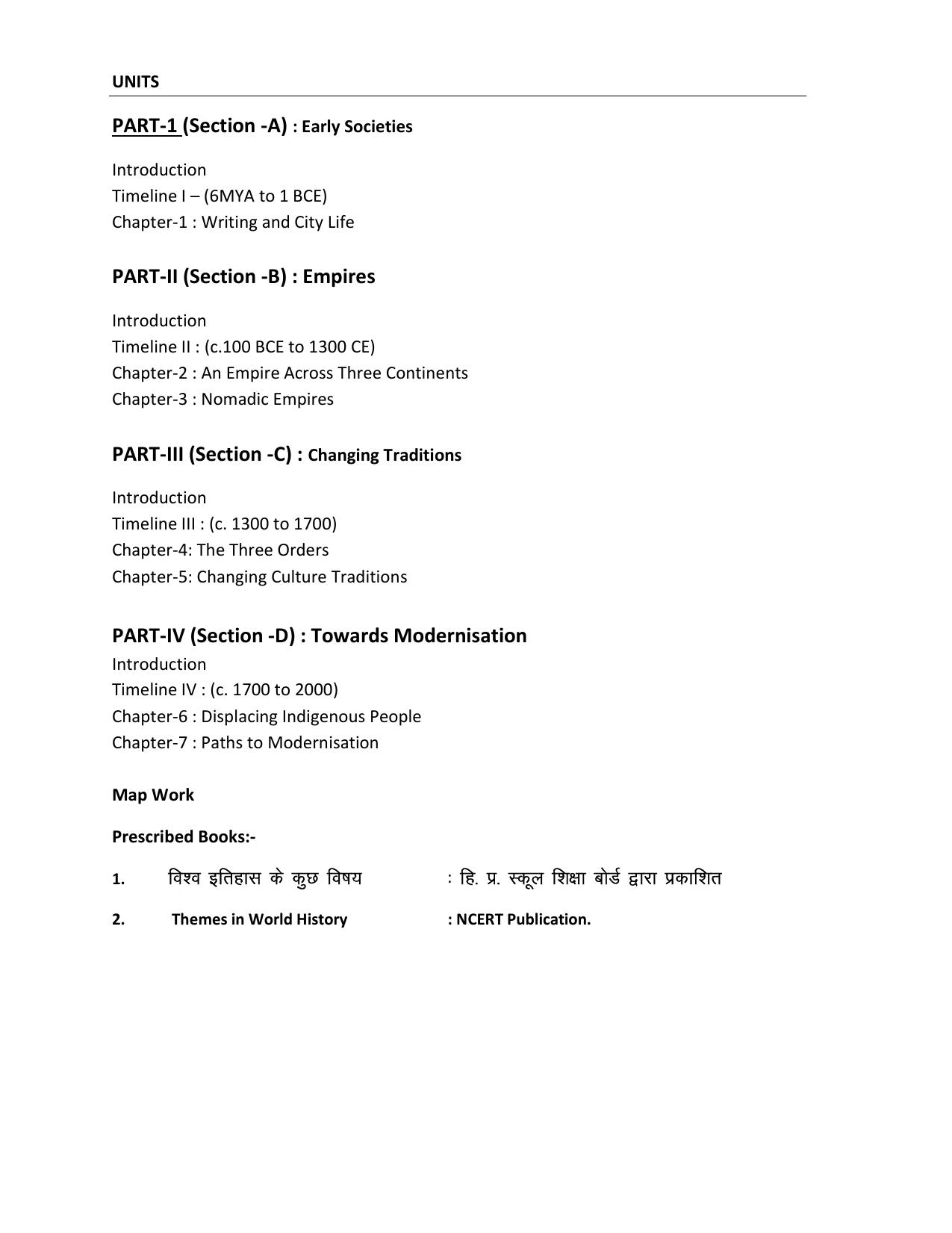 HP Board Class 11th Syllabus for History - Page 2