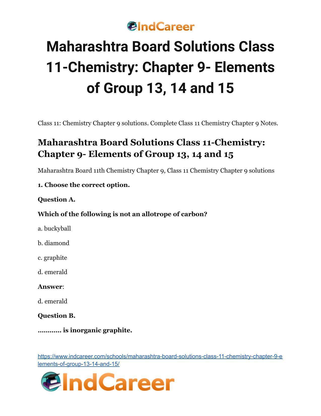 Maharashtra Board Solutions Class 11-Chemistry: Chapter 9- Elements of Group 13, 14 and 15 - Page 2
