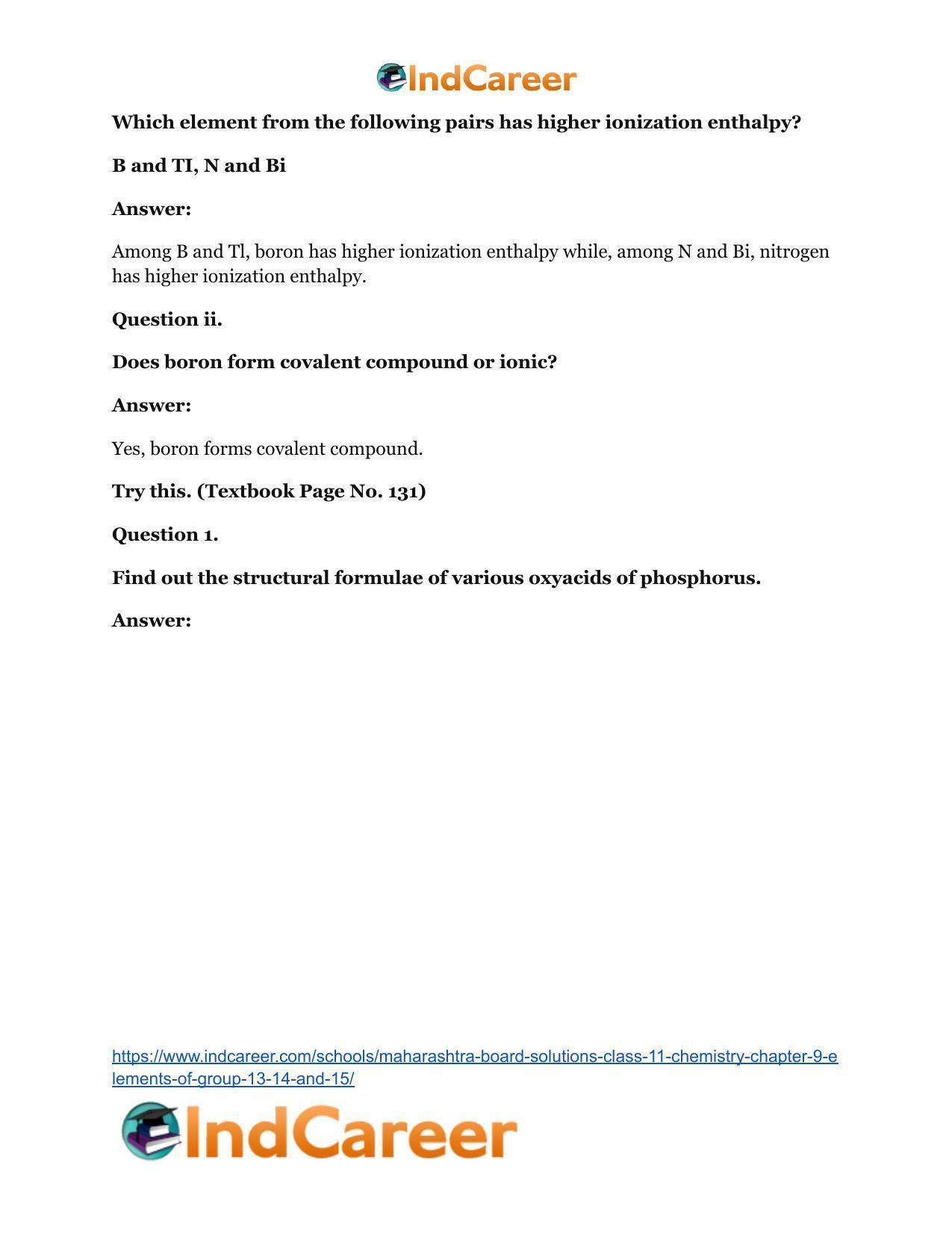 Maharashtra Board Solutions Class 11-Chemistry: Chapter 9- Elements of Group 13, 14 and 15 - Page 16