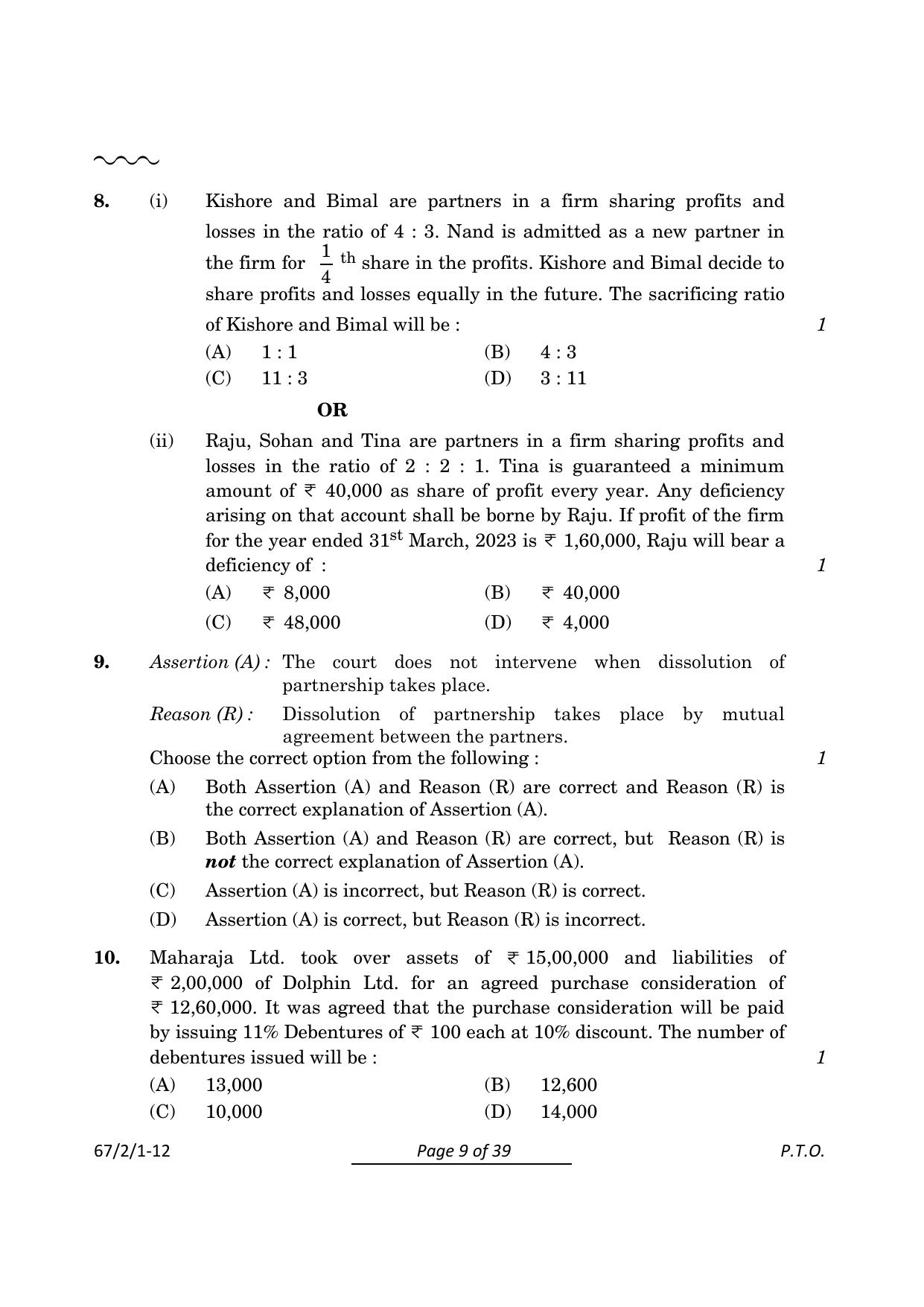 CBSE Class 12 67-2-1 Accountancy 2024 Question Paper - Page 9