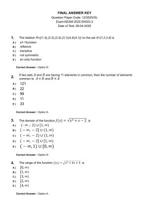 KEAM 2025 April 26 (Engineering) Question Paper with Answer Key