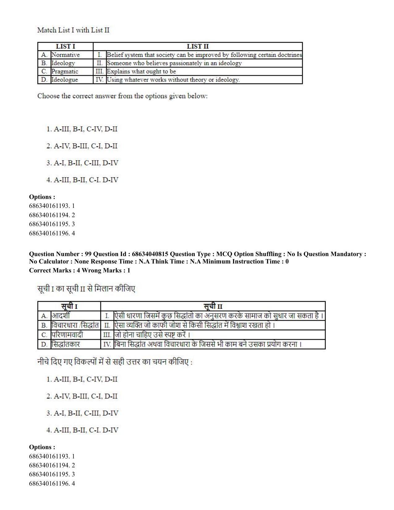 CUET PG 2023: COQP04 – B.Ed. Humanities and Social Sciences (Hin) - Shift 3 (30-06-2023) Question Paper - Page 97