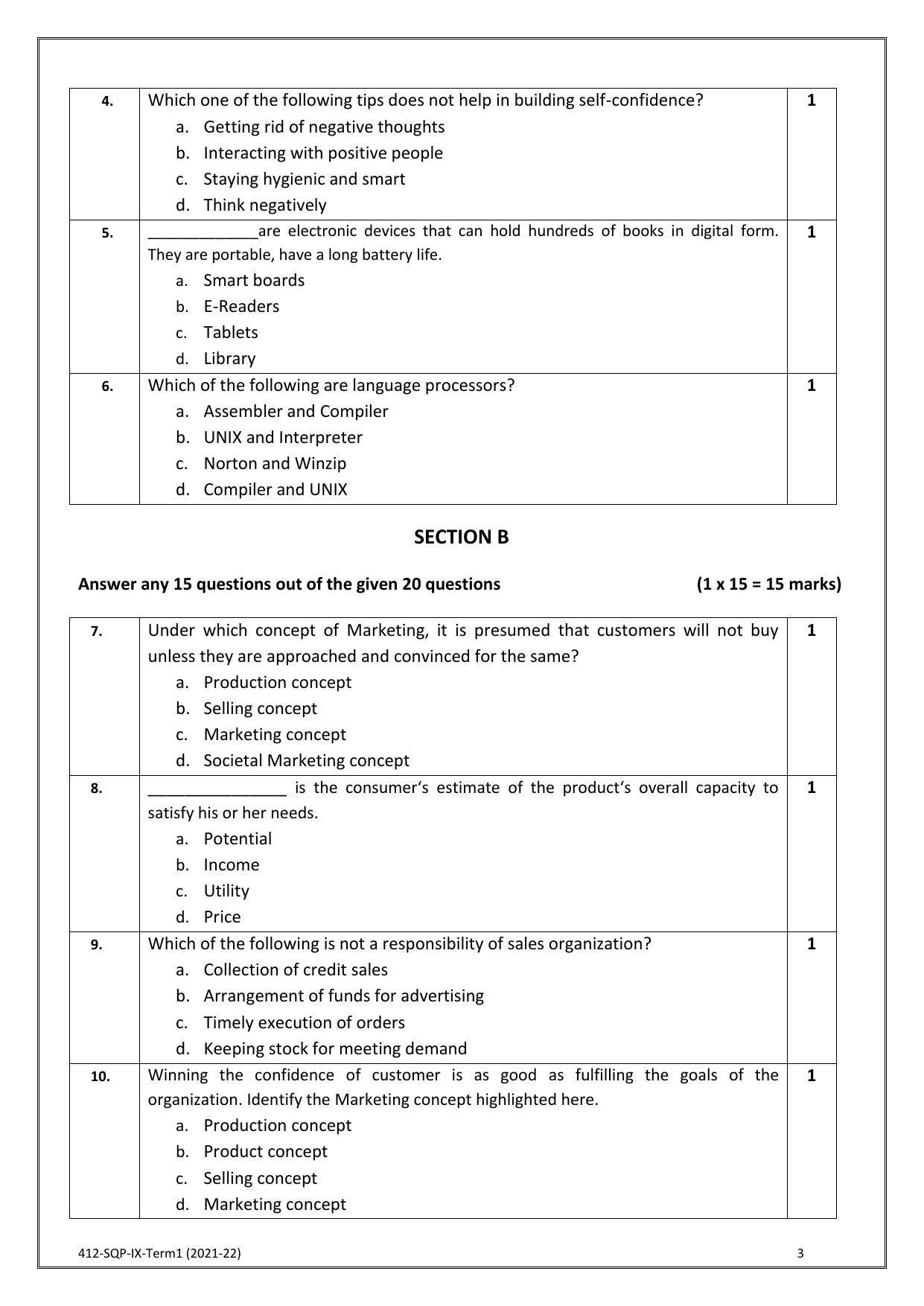 CBSE Class 10 Skill Education (Term I) - Marketing & Sales Sample Paper 2021-22 - Page 3