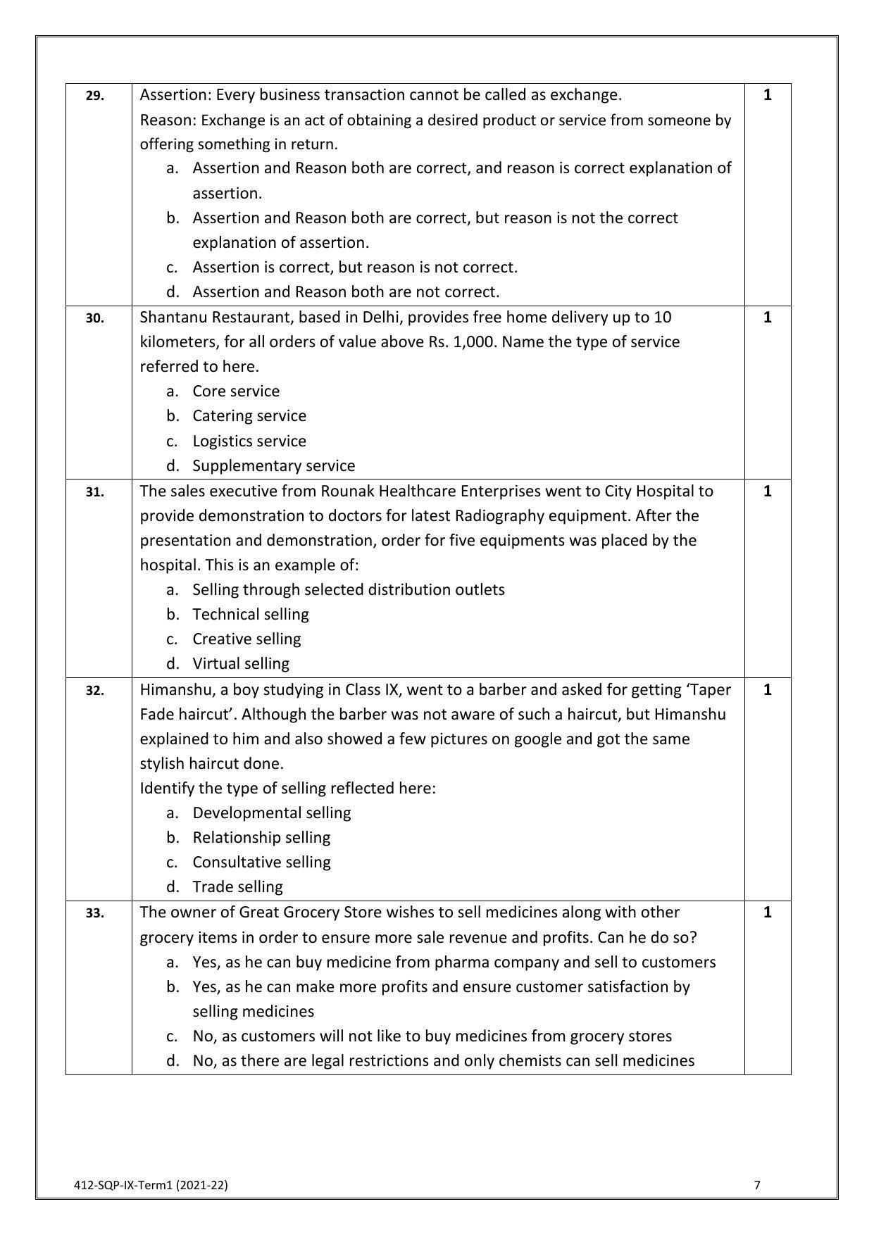 CBSE Class 10 Skill Education (Term I) - Marketing & Sales Sample Paper 2021-22 - Page 7