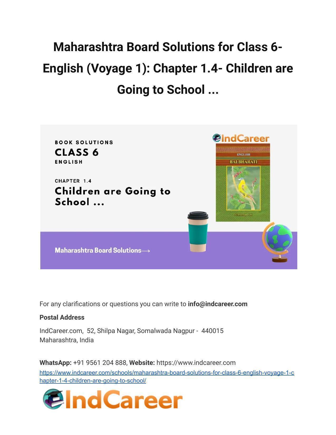 Maharashtra Board Solutions for Class 6- English (Voyage 1): Chapter 1.4- Children are Going to School ... - Page 1