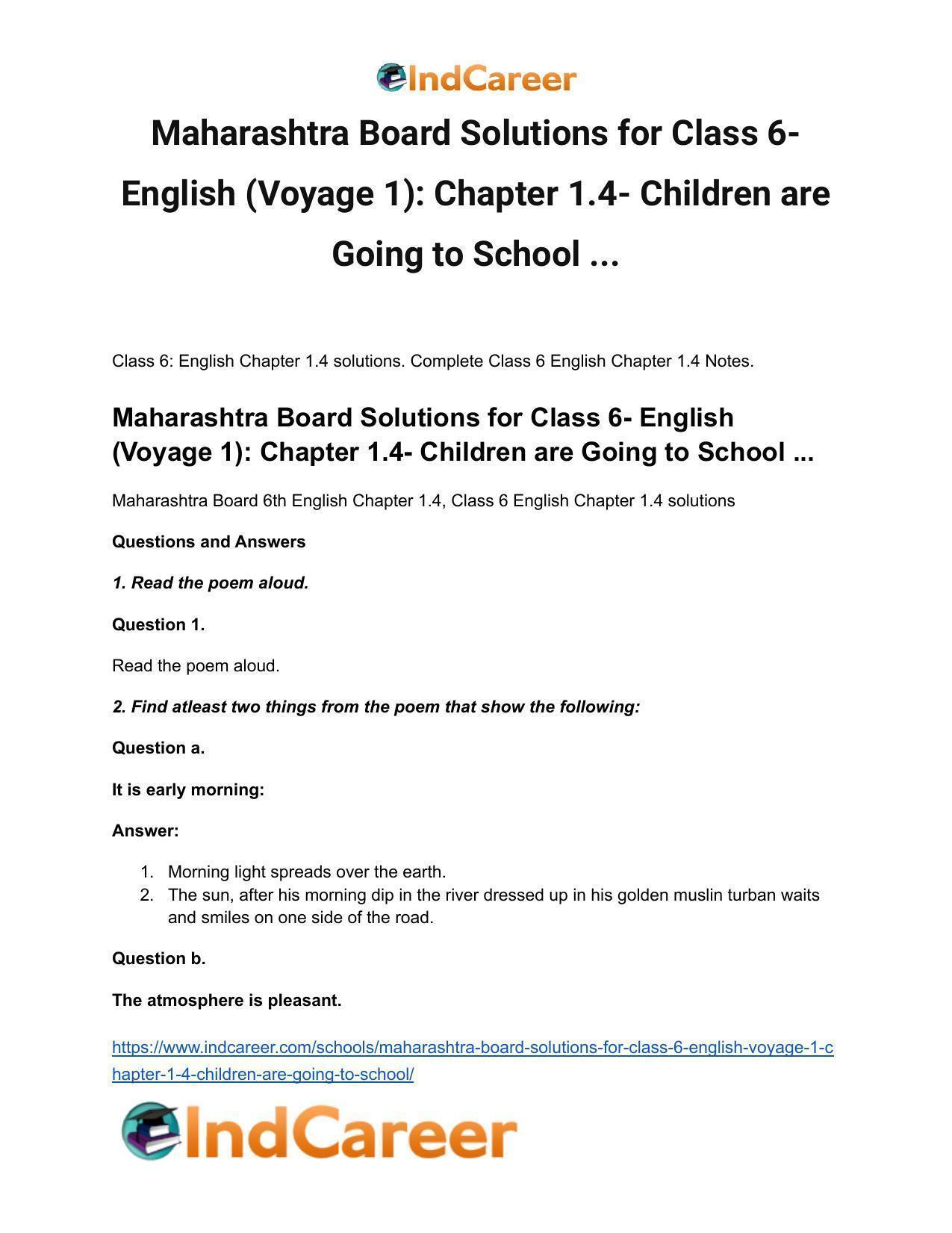 Maharashtra Board Solutions for Class 6- English (Voyage 1): Chapter 1.4- Children are Going to School ... - Page 2