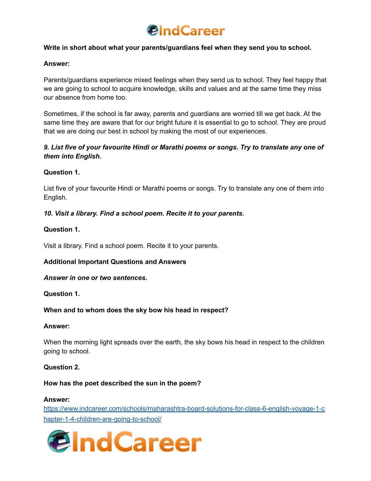 Maharashtra Board Solutions for Class 6- English (Voyage 1): Chapter 1.4- Children are Going to School ... - Page 5