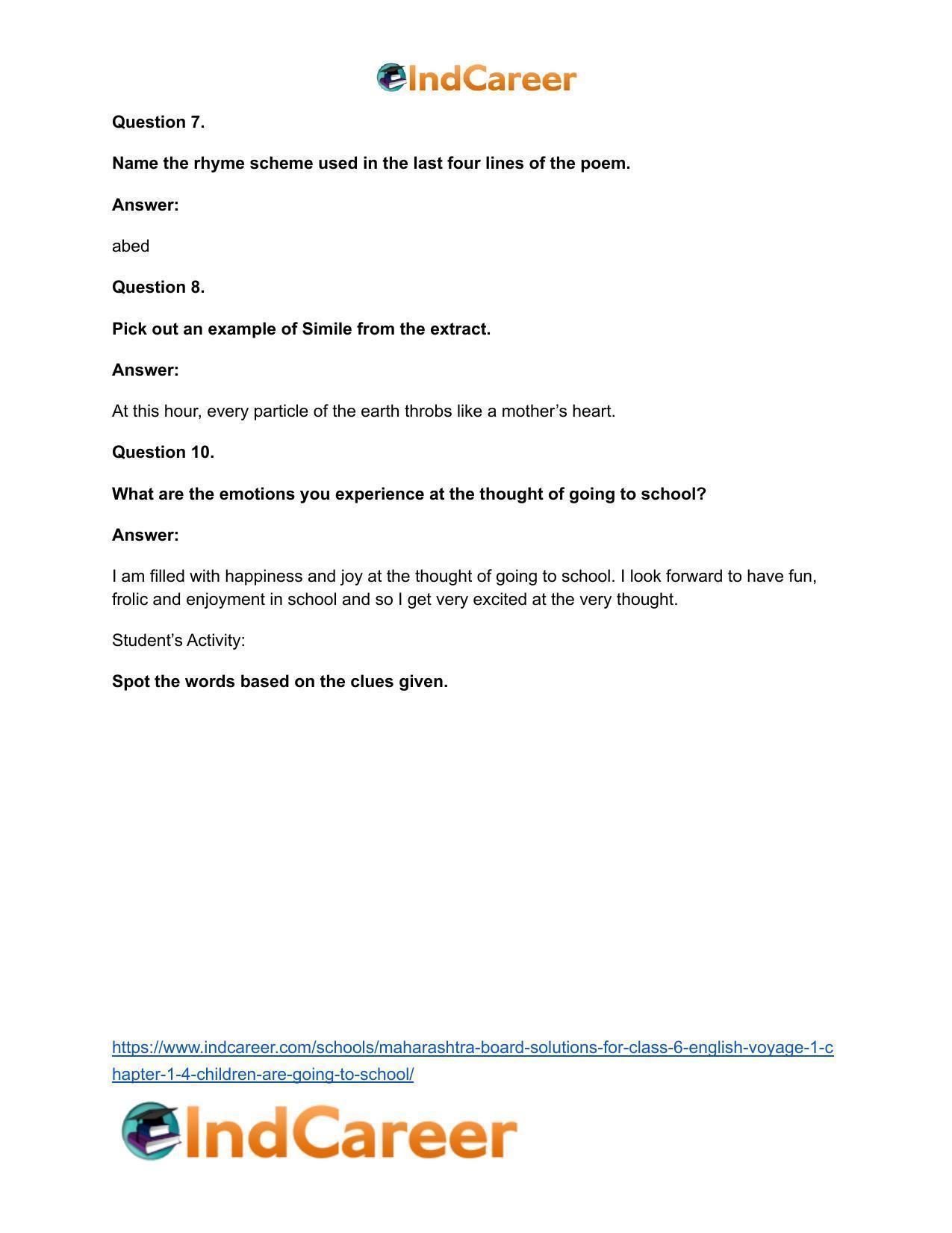 Maharashtra Board Solutions for Class 6- English (Voyage 1): Chapter 1.4- Children are Going to School ... - Page 8