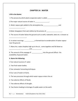 CBSE Worksheets for Class 6 Science Water Assignment 2