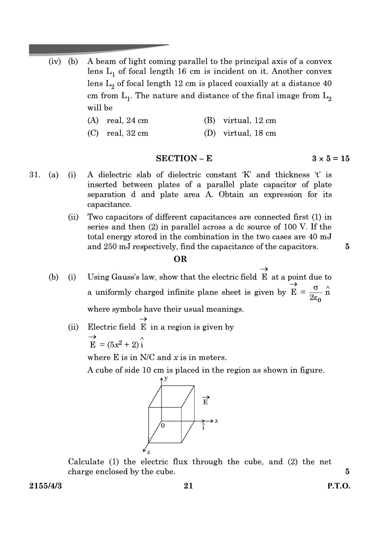 CBSE Class 12 55-4-3 Physics 2024 Question Paper - Page 21