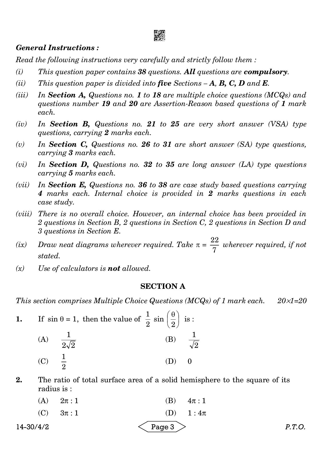CBSE Class 10 30-4-2 Mathematics Standard 2024 Question Paper - Page 3