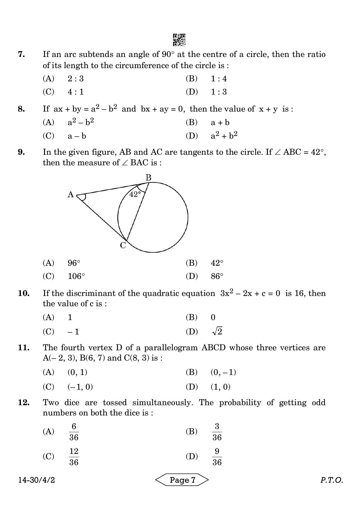 CBSE Class 10 30-4-2 Mathematics Standard 2024 Question Paper - Page 7