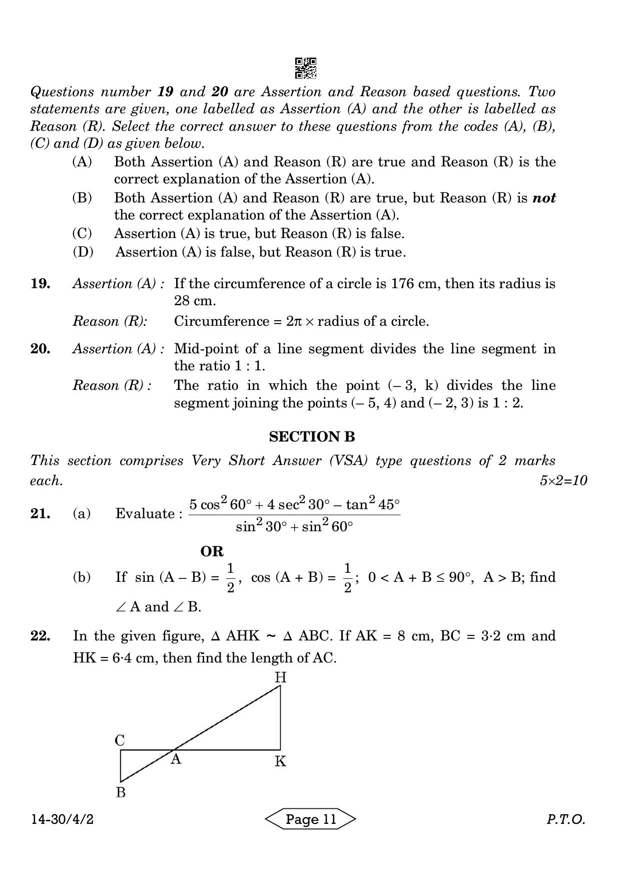 CBSE Class 10 30-4-2 Mathematics Standard 2024 Question Paper - Page 11