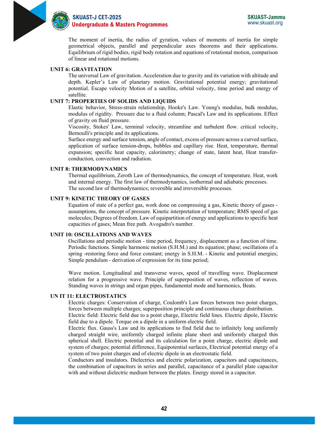 SKUAST Jammu CET Syllabus 2025 - Page 2