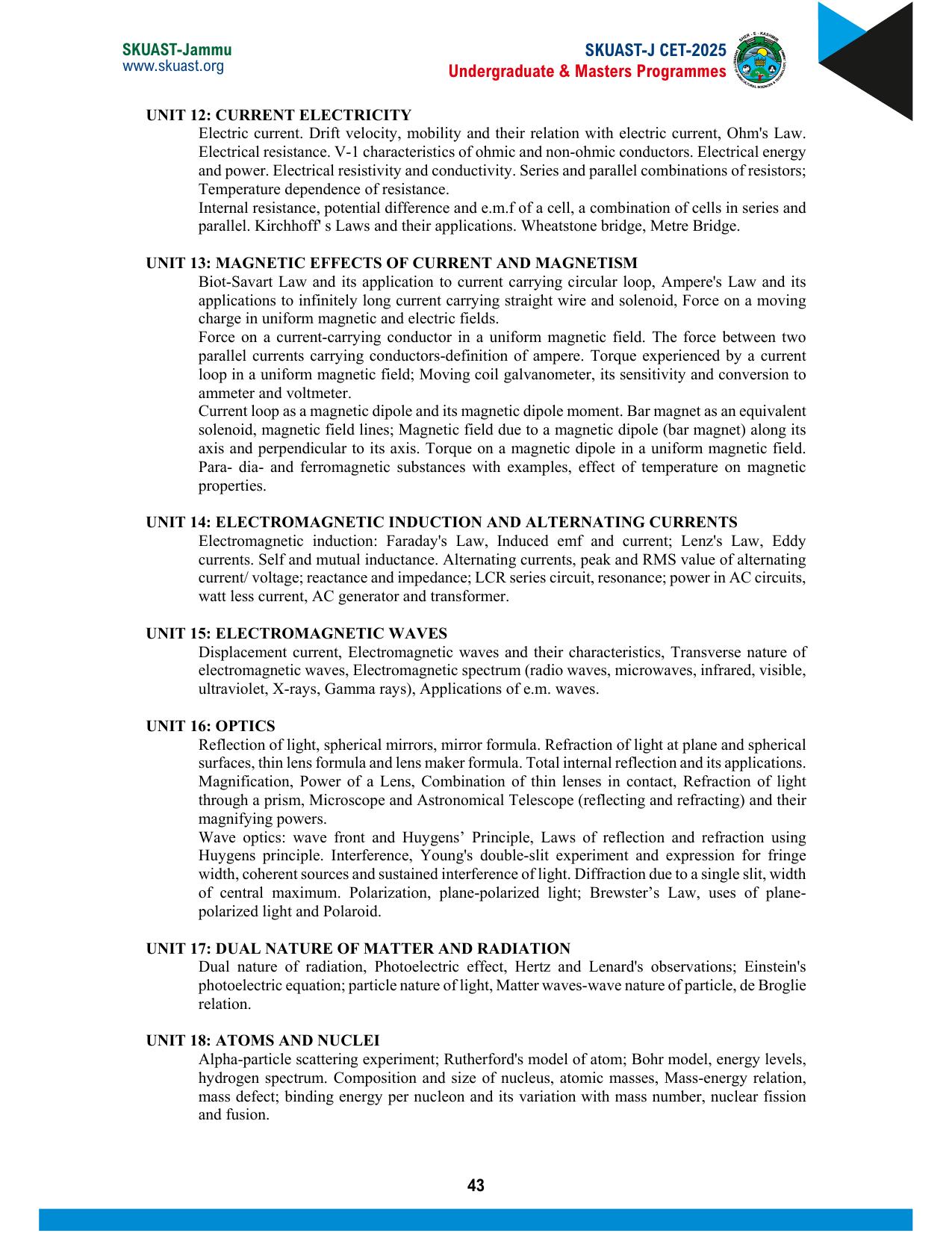 SKUAST Jammu CET Syllabus 2025 - Page 3