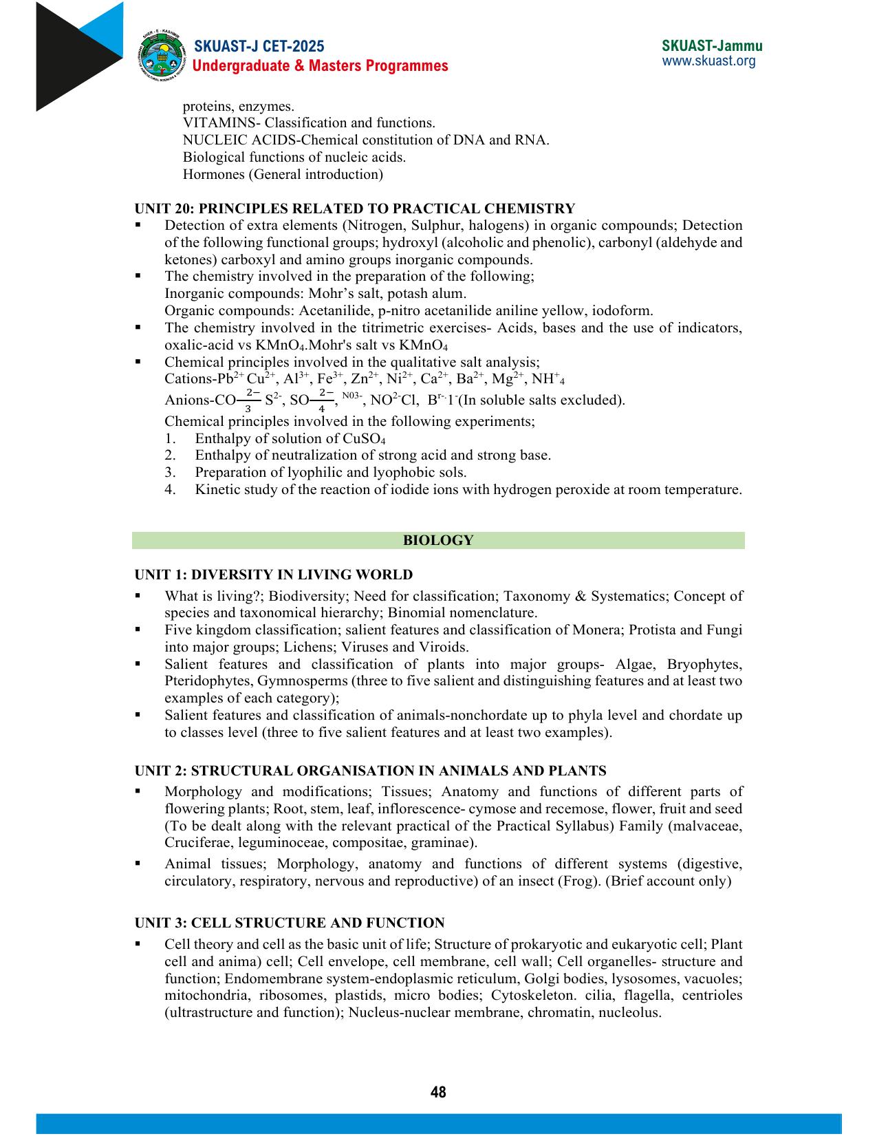 SKUAST Jammu CET Syllabus 2025 - Page 8