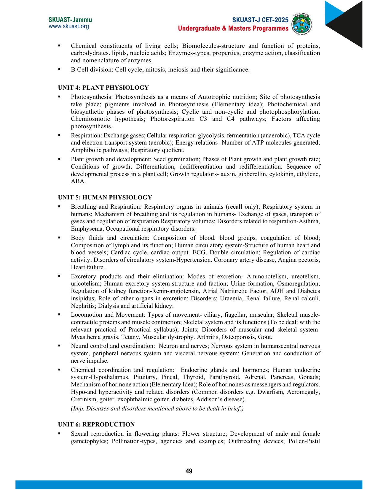 SKUAST Jammu CET Syllabus 2025 - Page 9