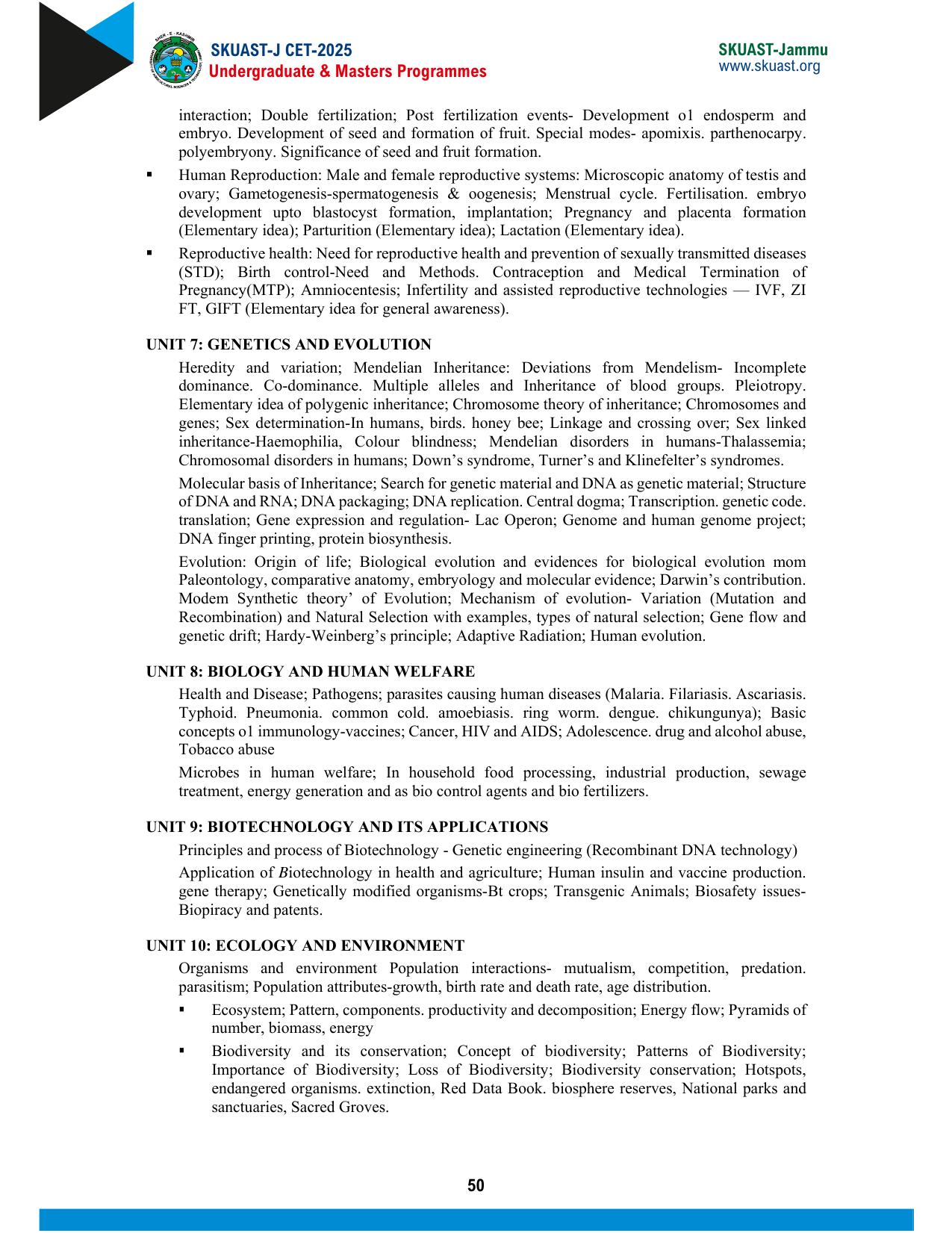 SKUAST Jammu CET Syllabus 2025 - Page 10