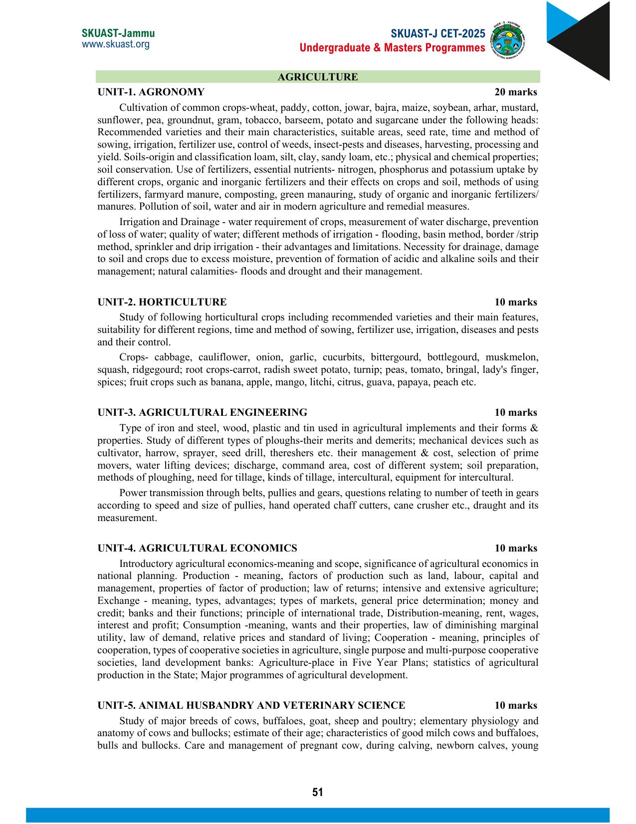 SKUAST Jammu CET Syllabus 2025 - Page 11