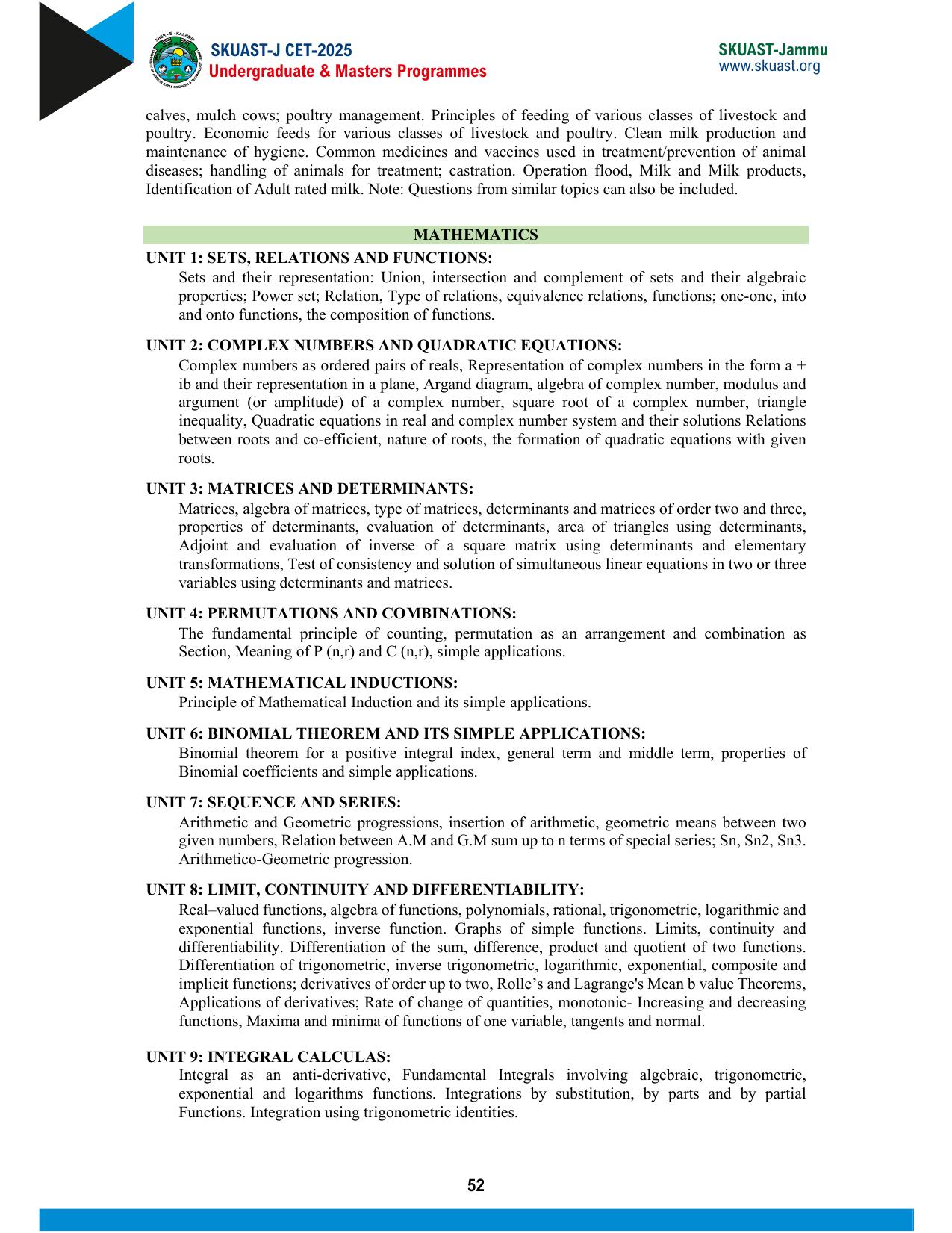 SKUAST Jammu CET Syllabus 2025 - Page 12