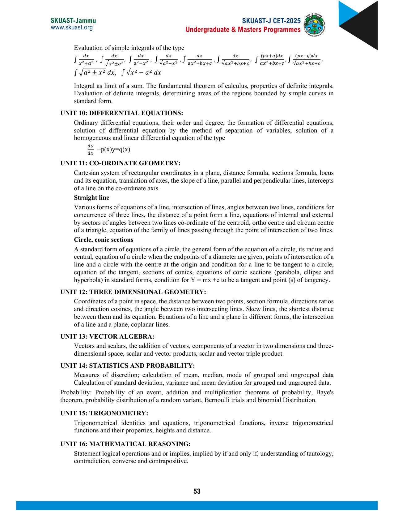 SKUAST Jammu CET Syllabus 2025 - Page 13