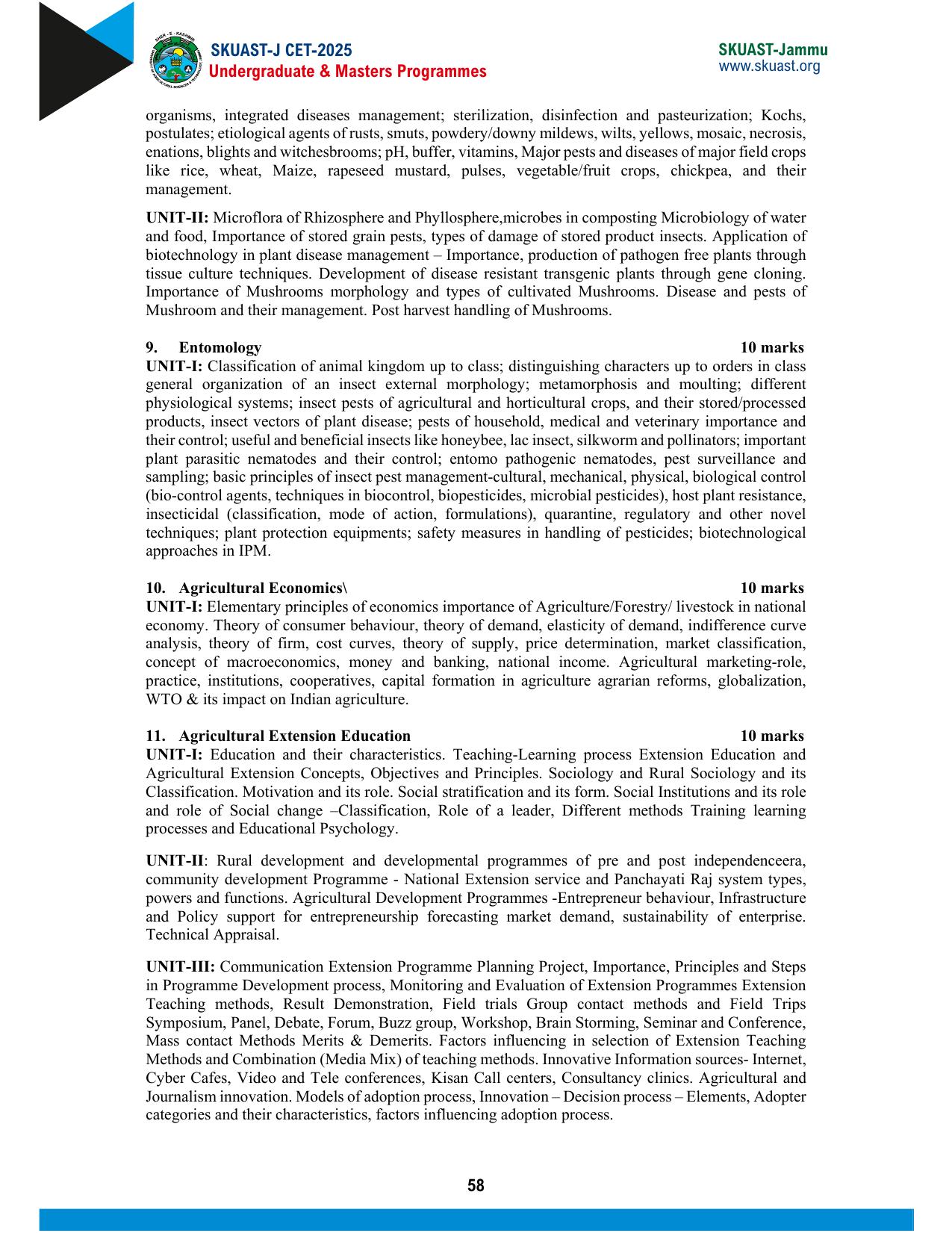SKUAST Jammu CET Syllabus 2025 - Page 18