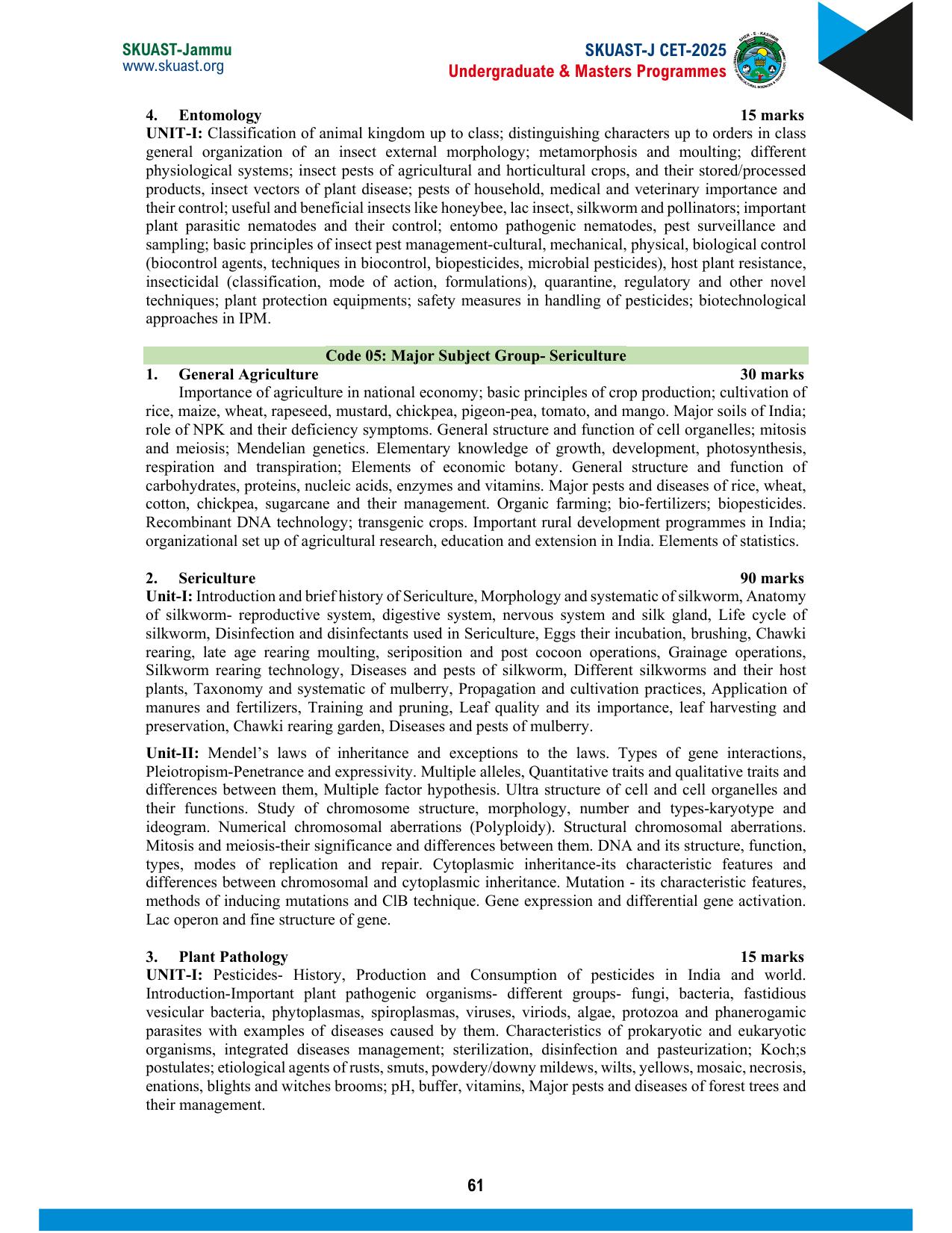 SKUAST Jammu CET Syllabus 2025 - Page 21