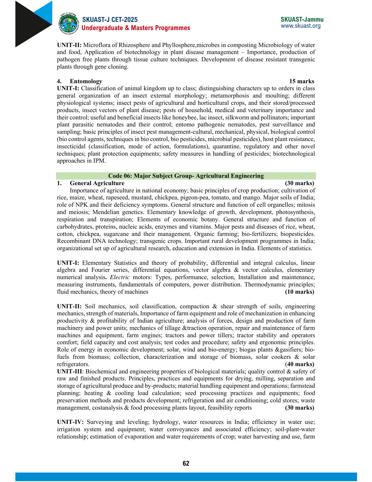 SKUAST Jammu CET Syllabus 2025 - Page 22