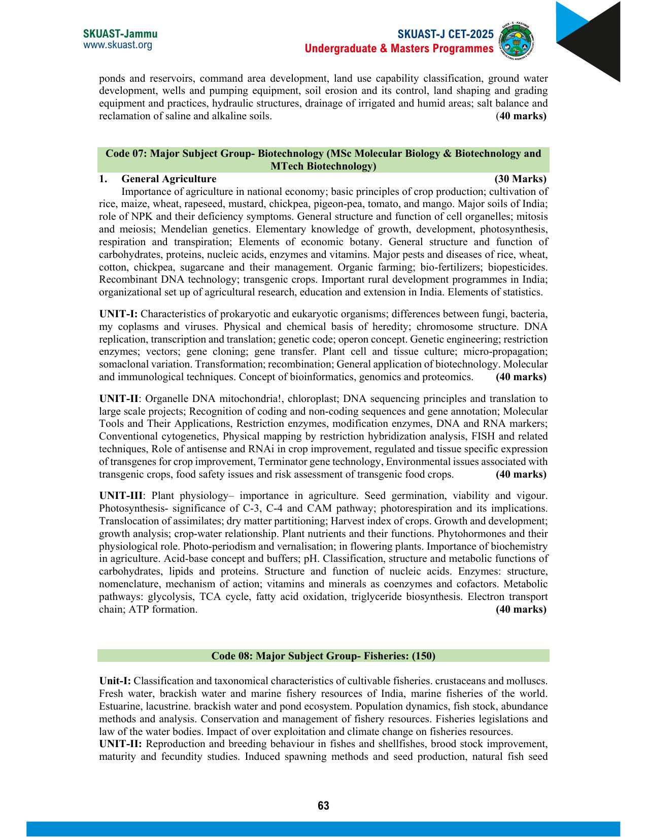 SKUAST Jammu CET Syllabus 2025 - Page 23