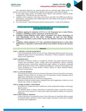 SKUAST Jammu CET Syllabus 2025