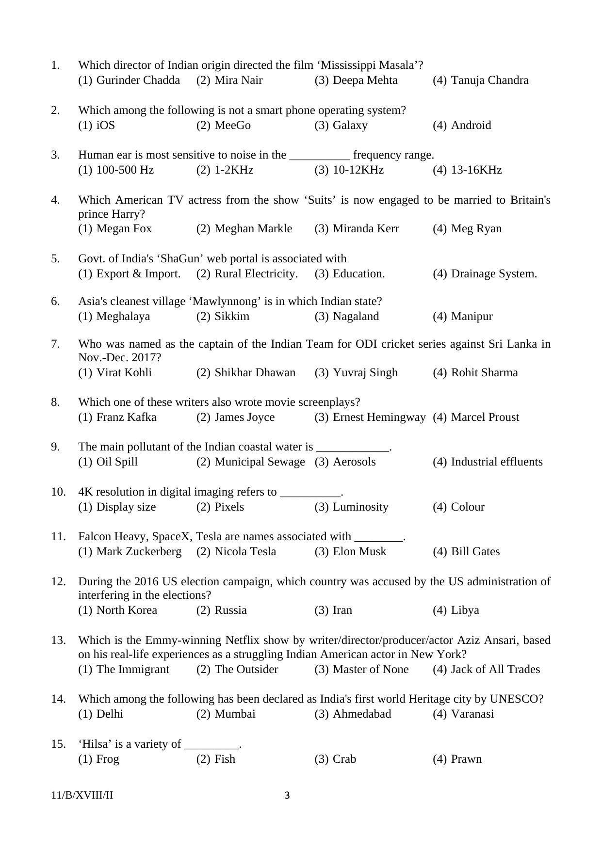 FTII JET Objective B Series (Film Courses) 2018 Question Paper - Page 3