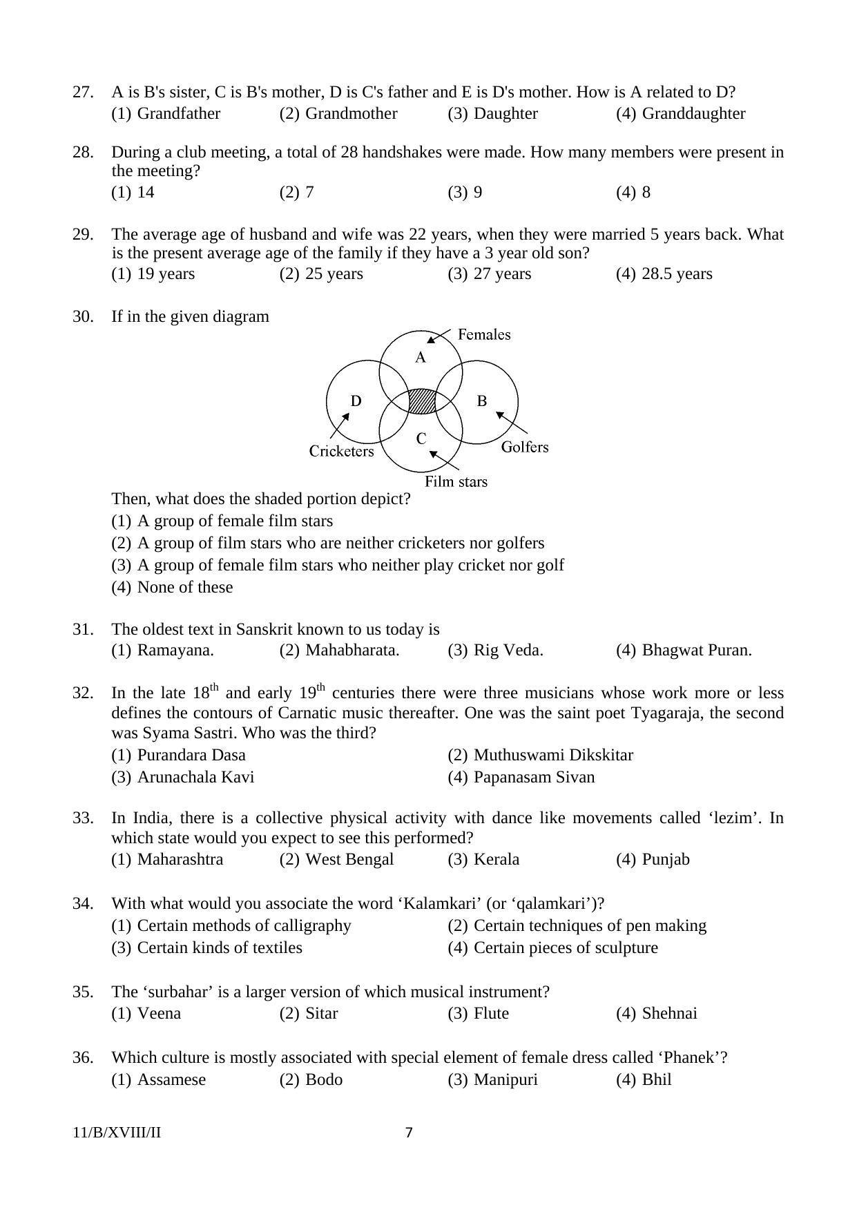 FTII JET Objective B Series (Film Courses) 2018 Question Paper - Page 7