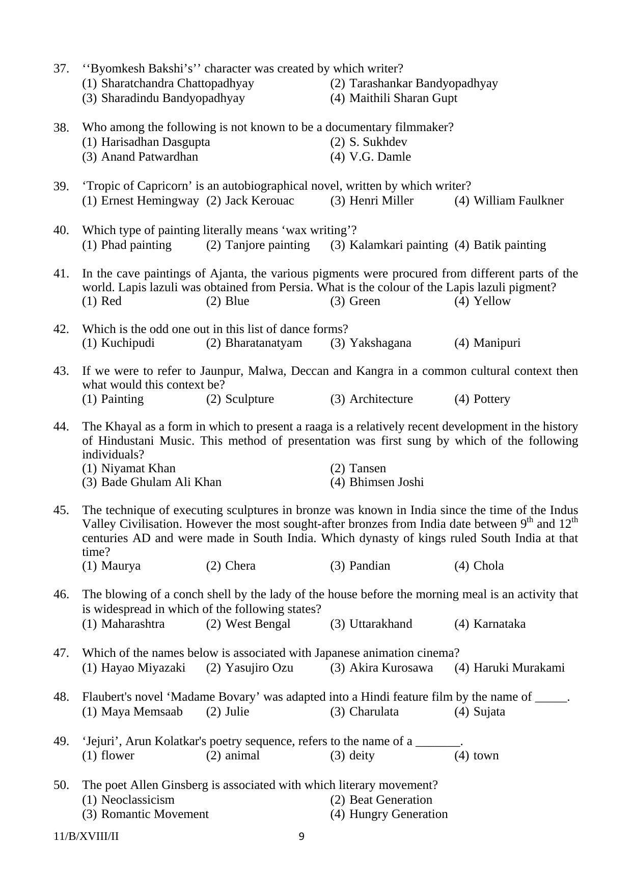 FTII JET Objective B Series (Film Courses) 2018 Question Paper - Page 9