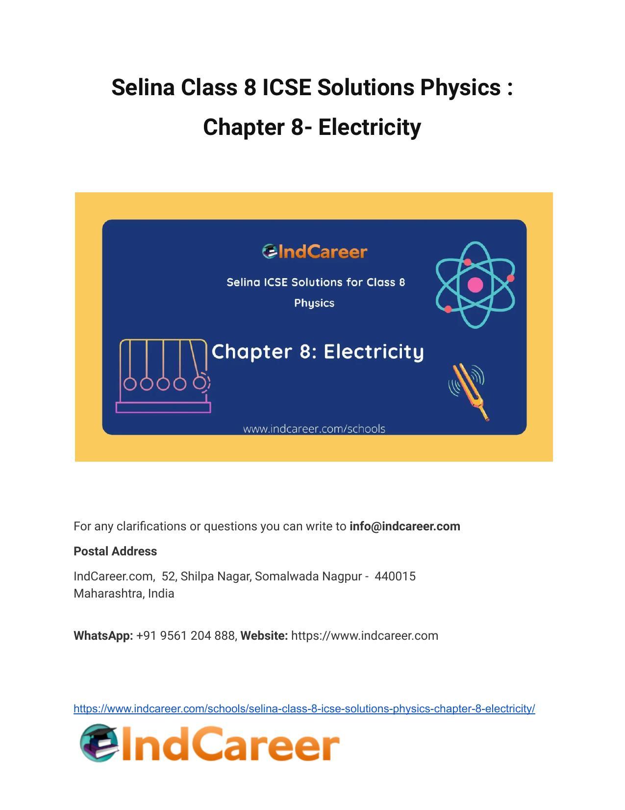Selina Class 8 ICSE Solutions Physics : Chapter 8- Electricity - Page 1