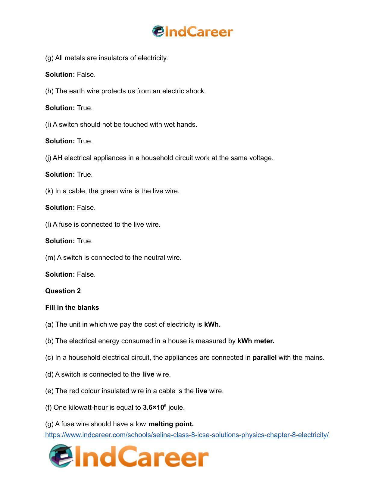 Selina Class 8 ICSE Solutions Physics : Chapter 8- Electricity - Page 3