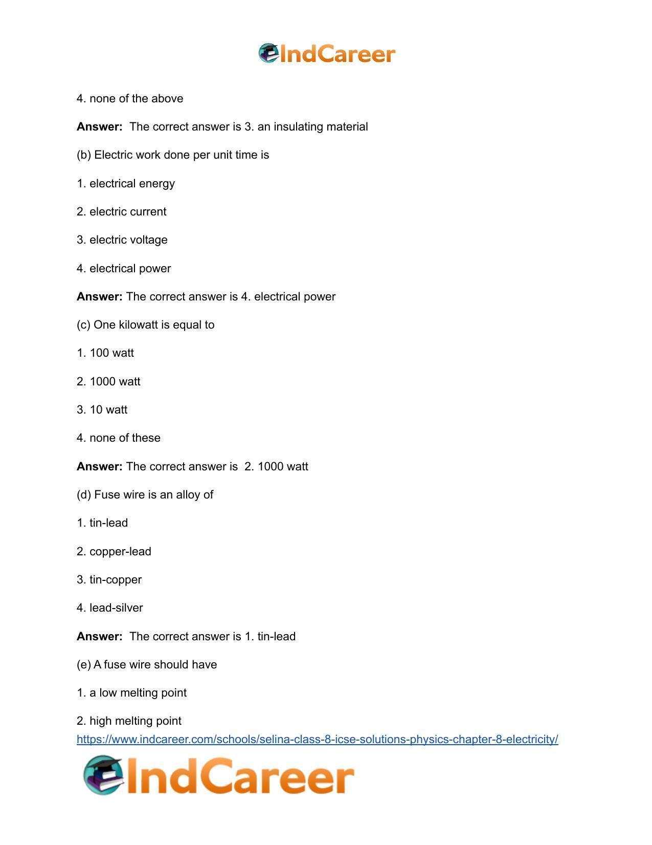 Selina Class 8 ICSE Solutions Physics : Chapter 8- Electricity - Page 5